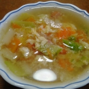 白菜と人参の生姜風味かき玉スープ